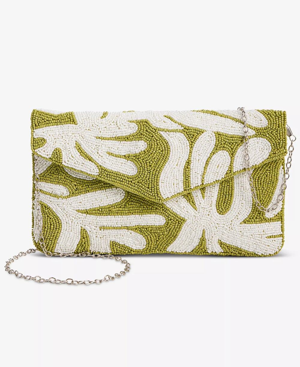 On 34th Hand Beaded Envelope Clutch in Green